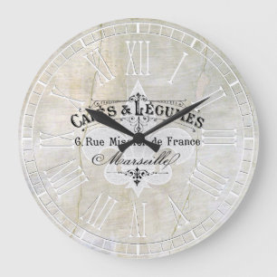 Reloj Redondo Grande Fleur-de-lis Cafe Vintage Plaster