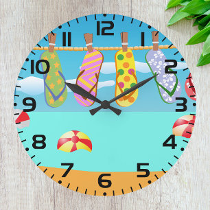 Reloj Redondo Grande Flip Flops En La Playa