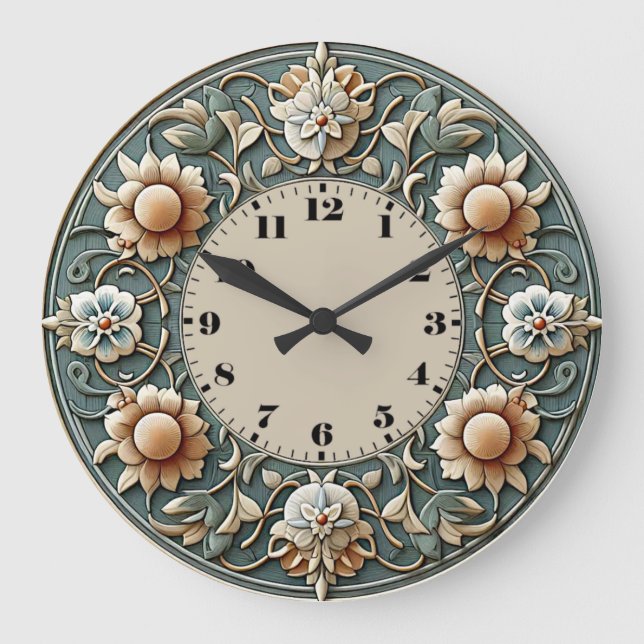 Reloj Redondo Grande Flor Art Déco (Anverso)