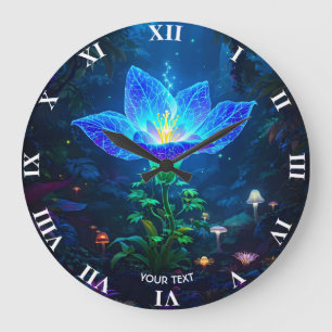 Reloj Redondo Grande Flor azul bioluminiscente
