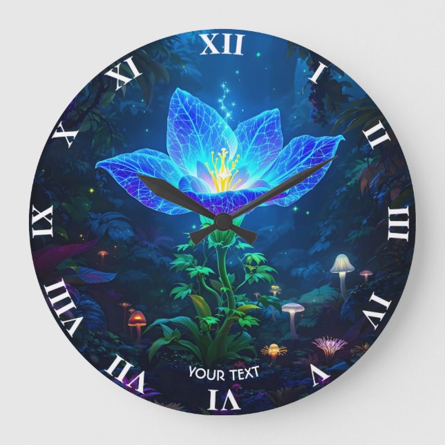 Reloj Redondo Grande Flor azul bioluminiscente (Anverso)