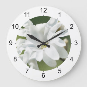 Reloj Redondo Grande Flor blanca de la magnolia