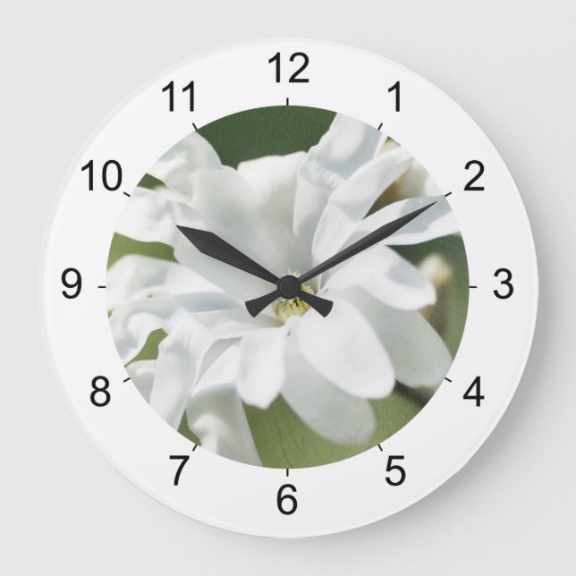 Reloj Redondo Grande Flor blanca de la magnolia (Anverso)