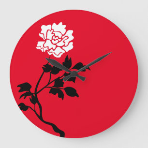 Reloj Redondo Grande Flor blanca y negra