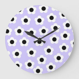 Reloj Redondo Grande Flor blanca y negra con fondo azul