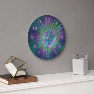 Reloj Redondo Grande Flor brillante colorida Abstracto de arte fractal