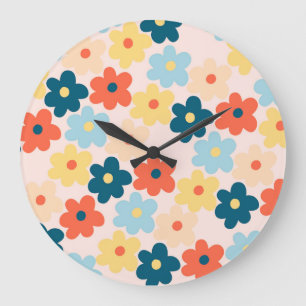 Reloj Redondo Grande Flor colorida Boho Retro