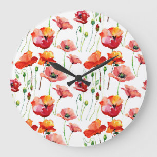 Reloj Redondo Grande Flor De Adormidera: Sencillo Fondo Sin Marea.