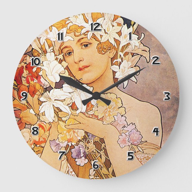 Reloj Redondo Grande Flor de Alphonse Mucha (Anverso)