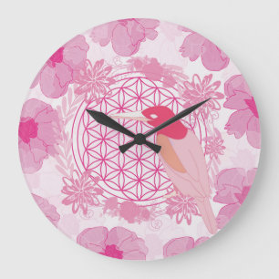 Reloj Redondo Grande Flor de aves de la vida
