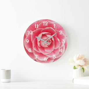 Reloj Redondo Grande Flor de Camelia Rosa