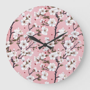 Reloj Redondo Grande Flor de Cerezo Japandi Romántica de Primavera