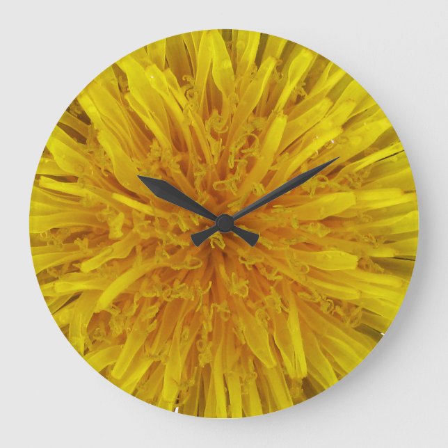 Reloj Redondo Grande Flor de Dandelion amarilla sin dígitos (Anverso)