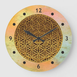 Reloj Redondo Grande Flor de DES Lebens - oro de la vida/de Blume de la
