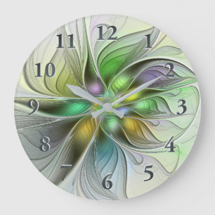 Reloj Redondo Grande Flor de fantasía colorida Resumen moderno Fractal
