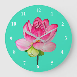 Reloj Redondo Grande Flor de flores de color de agua rosa