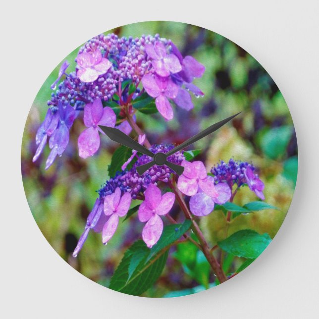 Reloj Redondo Grande Flor de hidrangea morada y grita (Anverso)