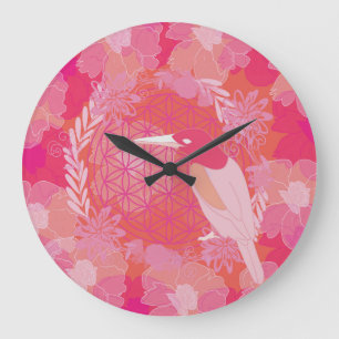 Reloj Redondo Grande Flor de la vida pájaro