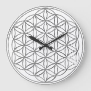 Reloj Redondo Grande FLOR DE LA VIDA - plata