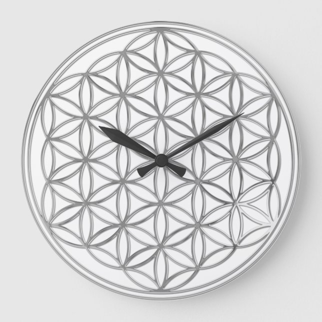 Reloj Redondo Grande FLOR DE LA VIDA - plata (Anverso)