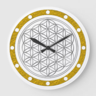 Reloj Redondo Grande FLOR DE LA VIDA - plata - anillo de oro de la cara