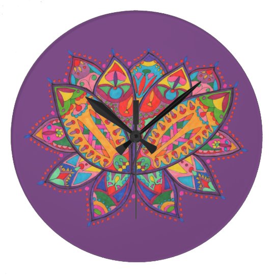 Reloj Redondo Grande Flor de loto colorida