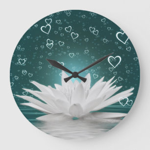 Reloj Redondo Grande Flor de Loto Romántico Corazones Zen Yoga Nenúfar