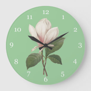 Reloj Redondo Grande flor de magnolia botánica vintada