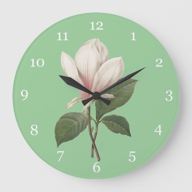 Reloj Redondo Grande flor de magnolia botánica vintada (Anverso)