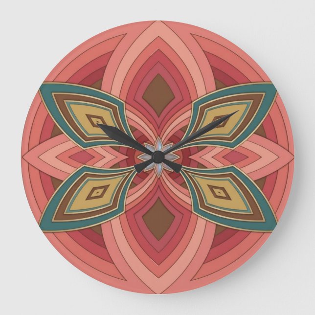 Reloj Redondo Grande Flor de Mandala de Mariposa (Anverso)