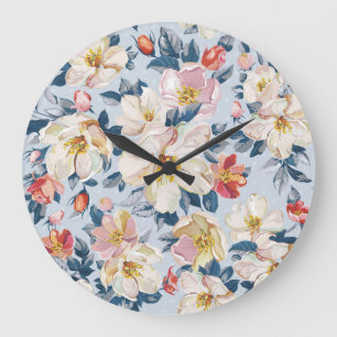 Reloj Redondo Grande Flor de manzana, patrón de elegancia.
