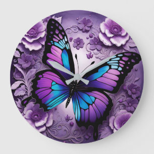 Reloj Redondo Grande Flor de mariposa morada