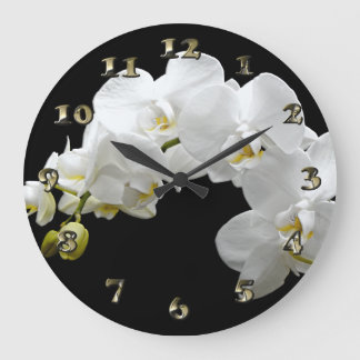 Reloj Redondo Grande Flor de orquídea blanca