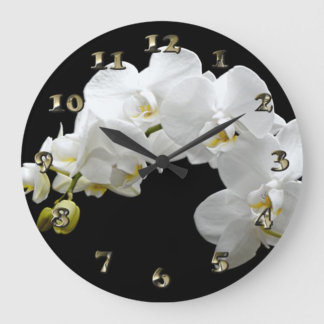 Reloj Redondo Grande Flor de orquídea blanca (Anverso)