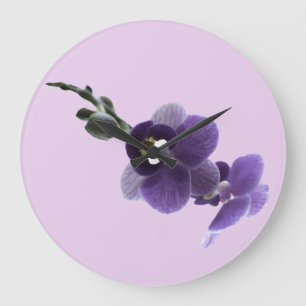 Reloj Redondo Grande Flor de orquídea púrpura,