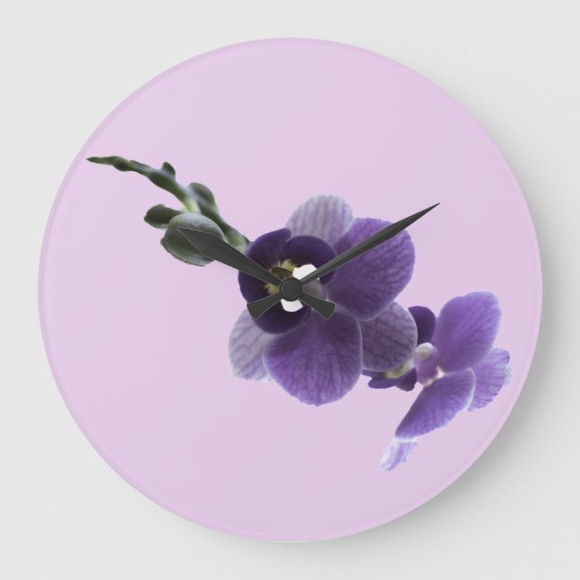 Reloj Redondo Grande Flor de orquídea púrpura, (Anverso)