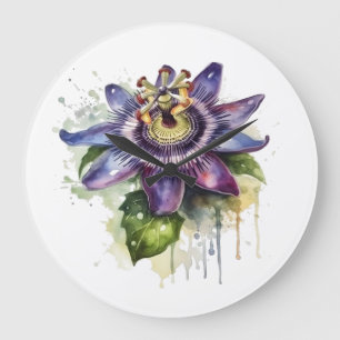 Reloj Redondo Grande Flor de pasión púrpura apasionada