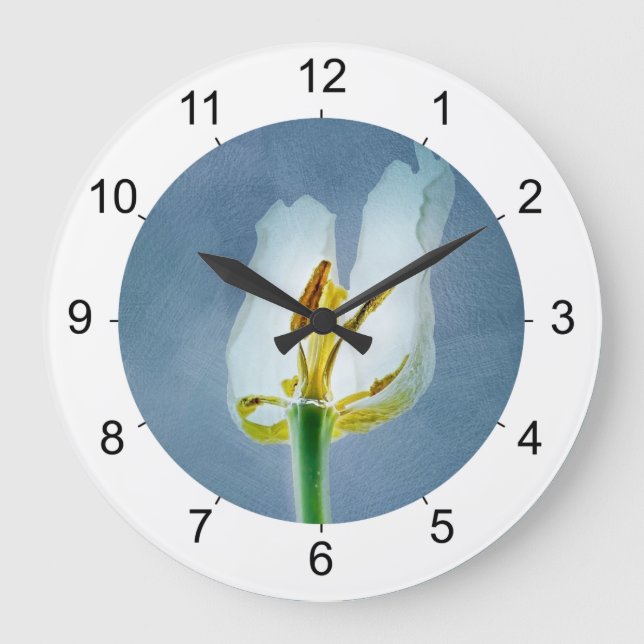 Reloj Redondo Grande Flor de tulipán blanco marchito (Anverso)