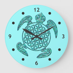 Reloj Redondo Grande Flor de vida / Azul de las tortugas libanesas