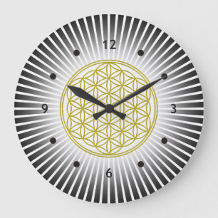Reloj Redondo Grande Flor de vida / Blume des Lebens - rayos blancos
