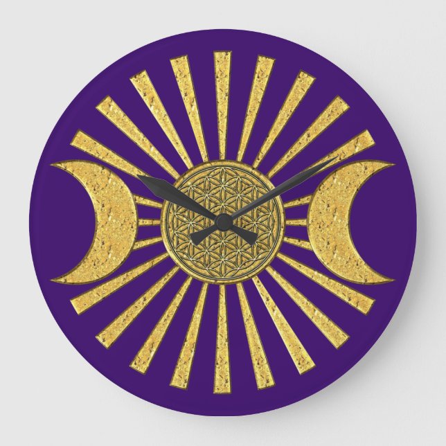 Reloj Redondo Grande Flor de vida con luna (Anverso)