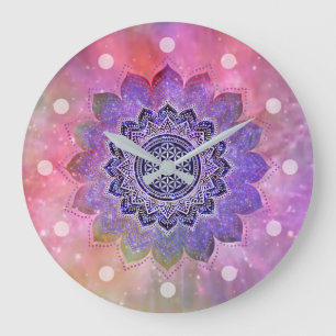 Reloj Redondo Grande Flor De Vida - Espacio De Galaxia De Estilo Vintag
