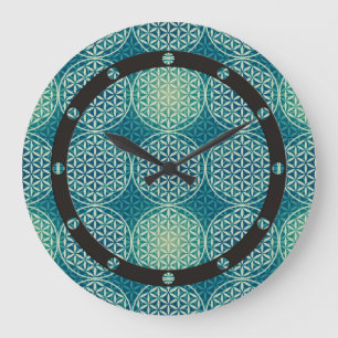 Reloj Redondo Grande Flor de vida - estampado - azul cian