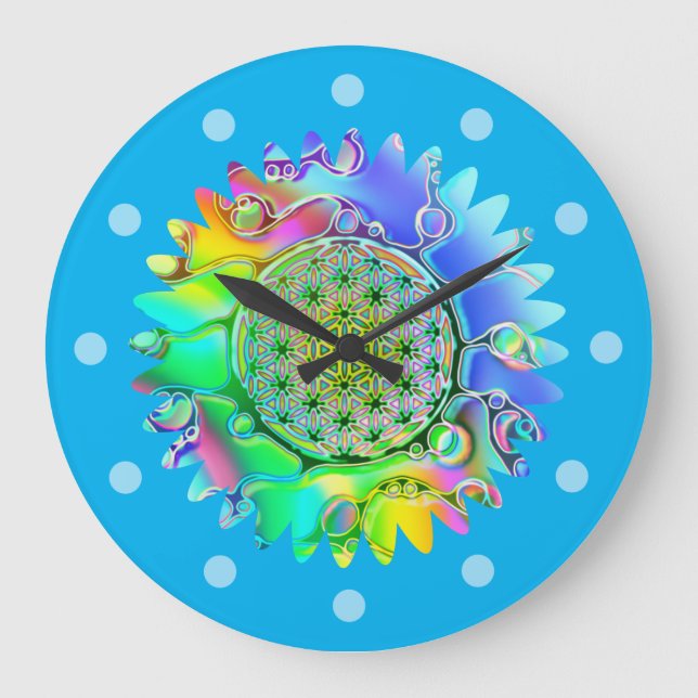 Reloj Redondo Grande Flor De Vida - Flor Geométrica 5 (Anverso)