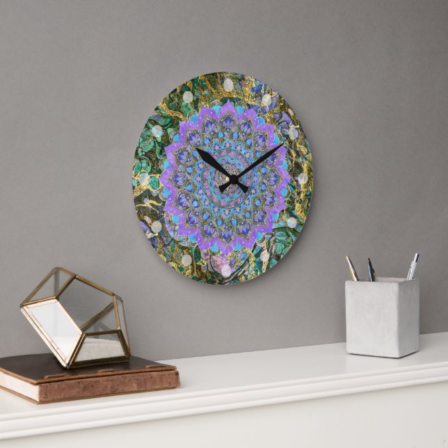 Reloj Redondo Grande Flor De Vida - Mandala Estilo India 2 (Oficina)