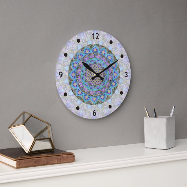 Reloj Redondo Grande Flor De Vida - Mandala Estilo India 2 (Oficina)