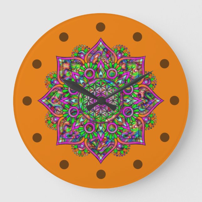 Reloj Redondo Grande Flor de vida - Mandala india 1 (Anverso)