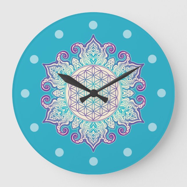 Reloj Redondo Grande Flor de vida - Mandala india 2 (Anverso)