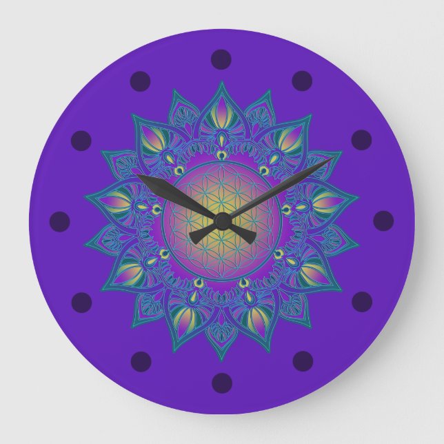 Reloj Redondo Grande Flor de vida - Mandala india 3 (Anverso)