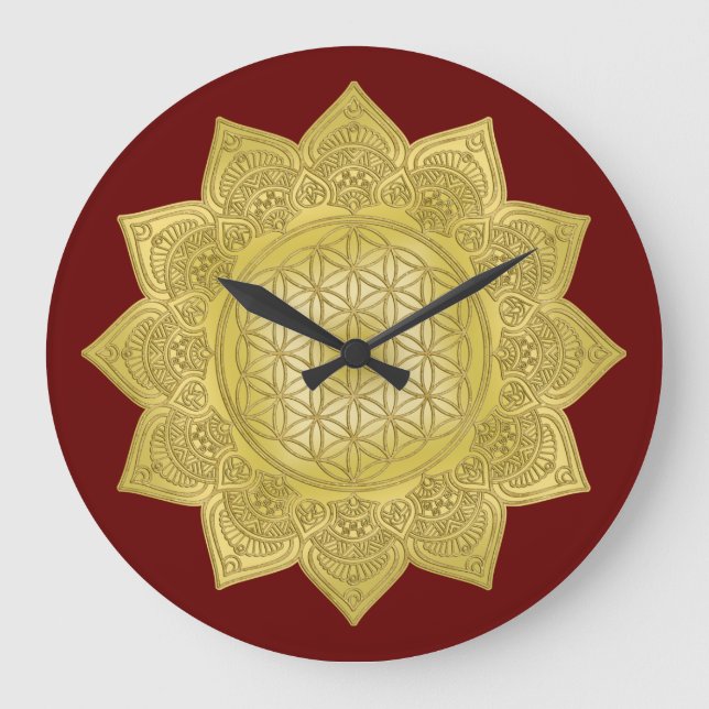 Reloj Redondo Grande Flor de vida - Mandala india 4 (Anverso)